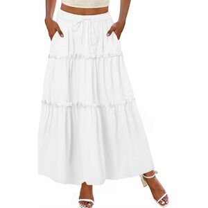 Tiered Maxi Skirt Women's White Midi Long Boho Bohemian Summer Beach‎ M NWT